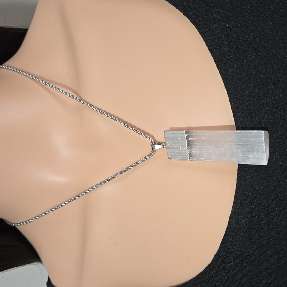 Selenite Pendant & Stainless Steel Chain Necklace